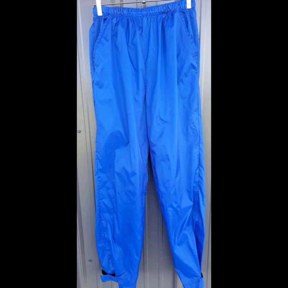Vintage REI Rain Pants Blue Nylon PU Coated Adjustable Cuffs Drawstring Waist